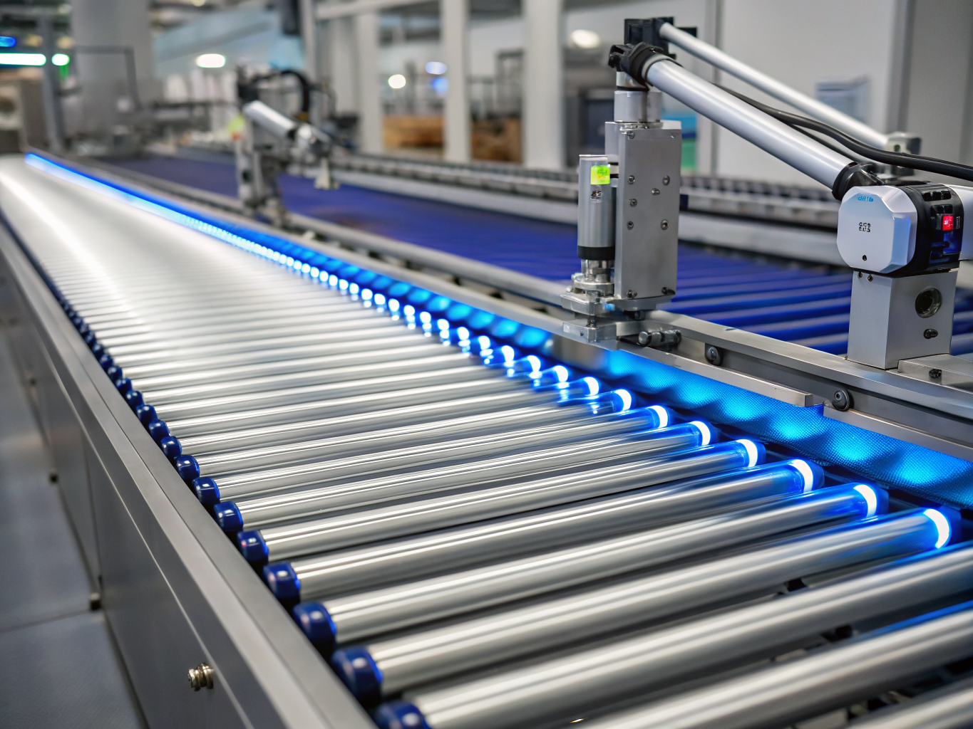 Close-up of high-tech automated sorting system with subtle motion blur